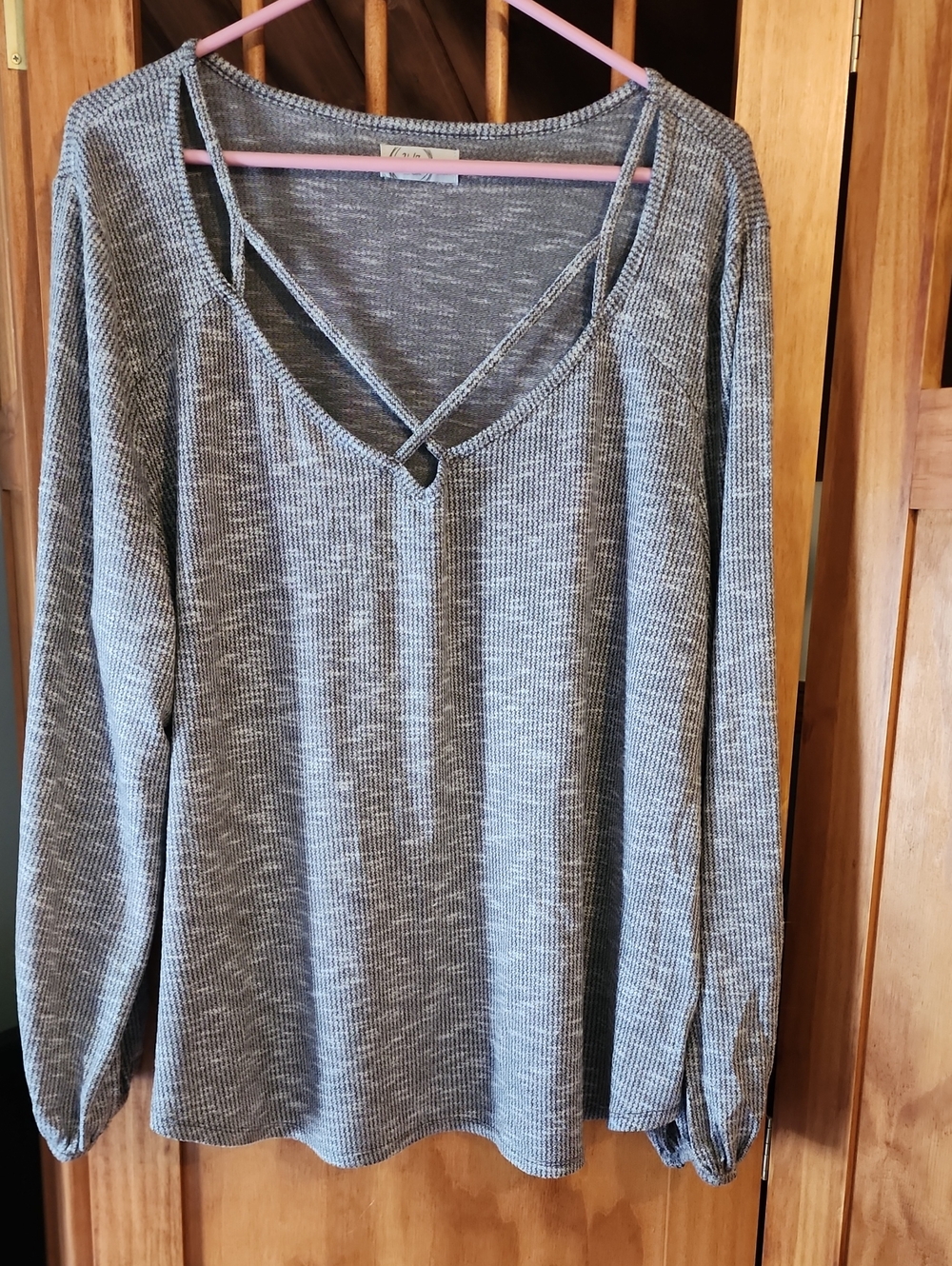 Maurices Heather Gray Long-Sleeve Crisscross V-Neck Top